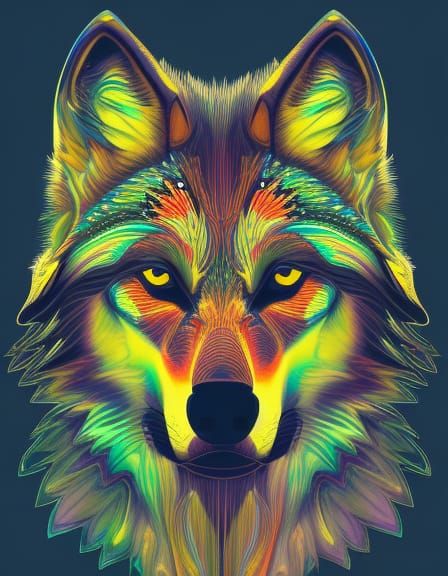 Vibrant Tribal Wolf Portrait in Vermillion Colors