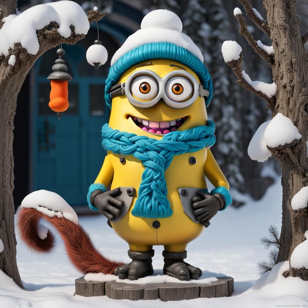 minion   in  winter snowy wonderland