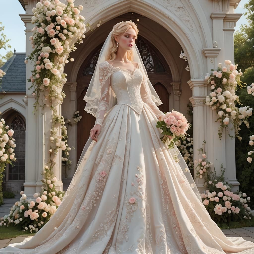 Victorian Wedding Gown with Pearls and Lace