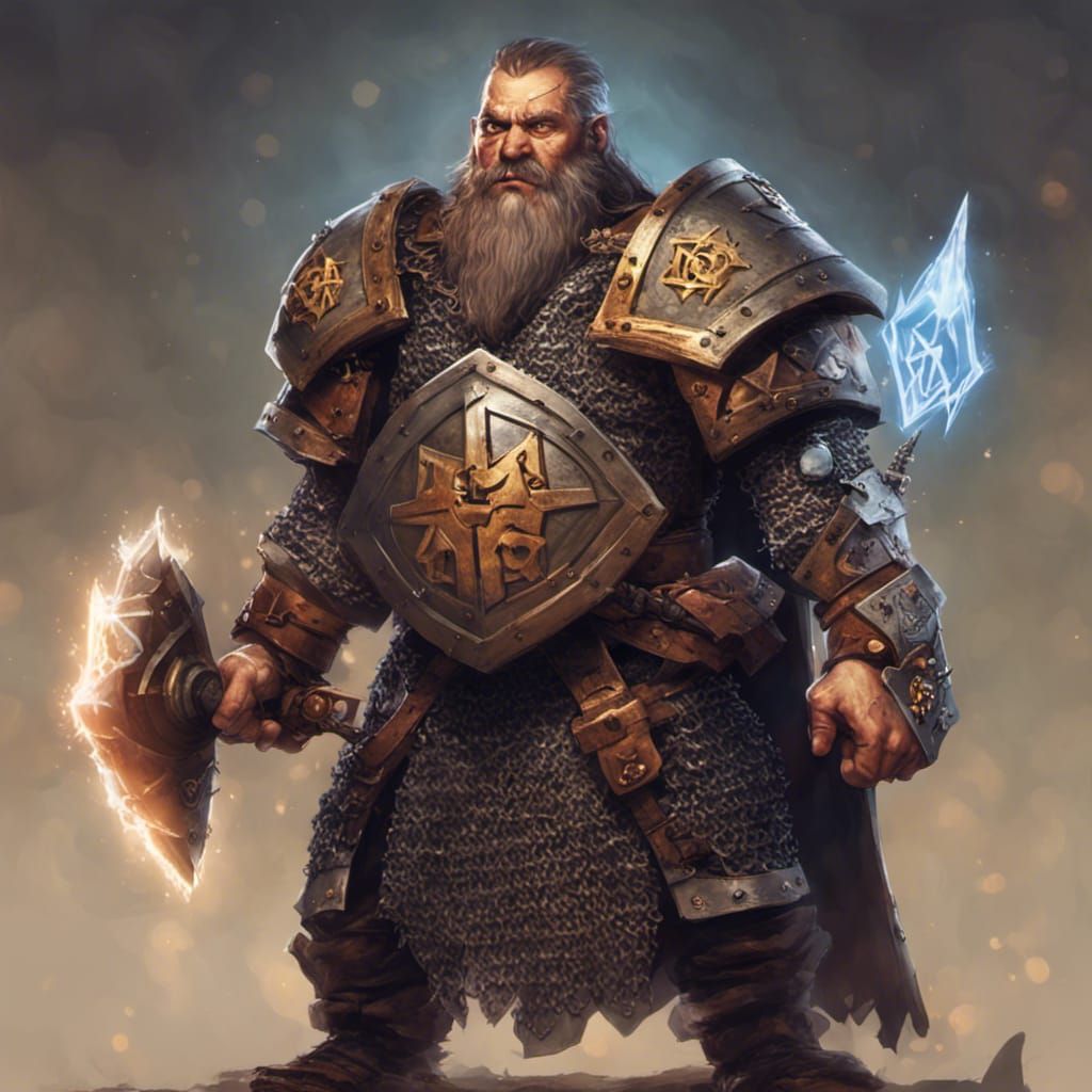 Fearsome Dwarf Warrior with Lightning Warhammer