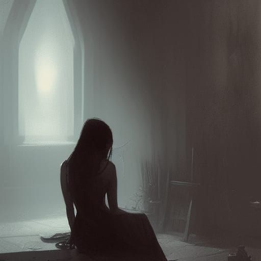 Dark Image of Grieving Woman in Fantasy Art Style