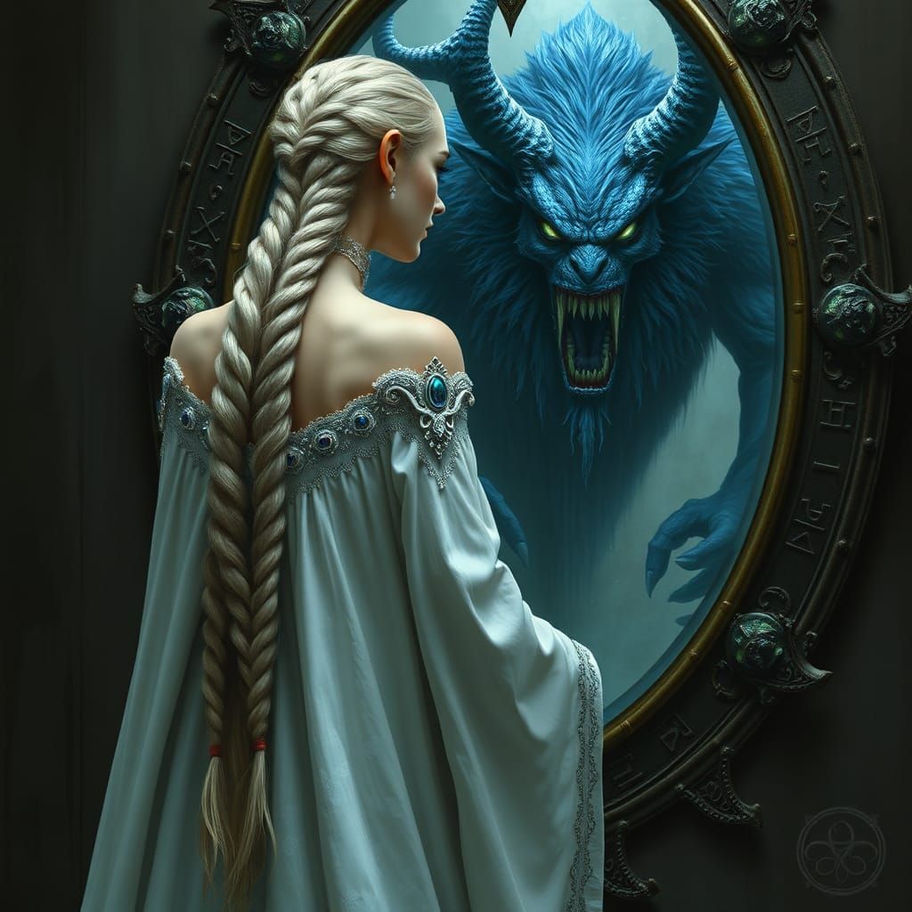 Elven Woman and Demon Mirror Reflection