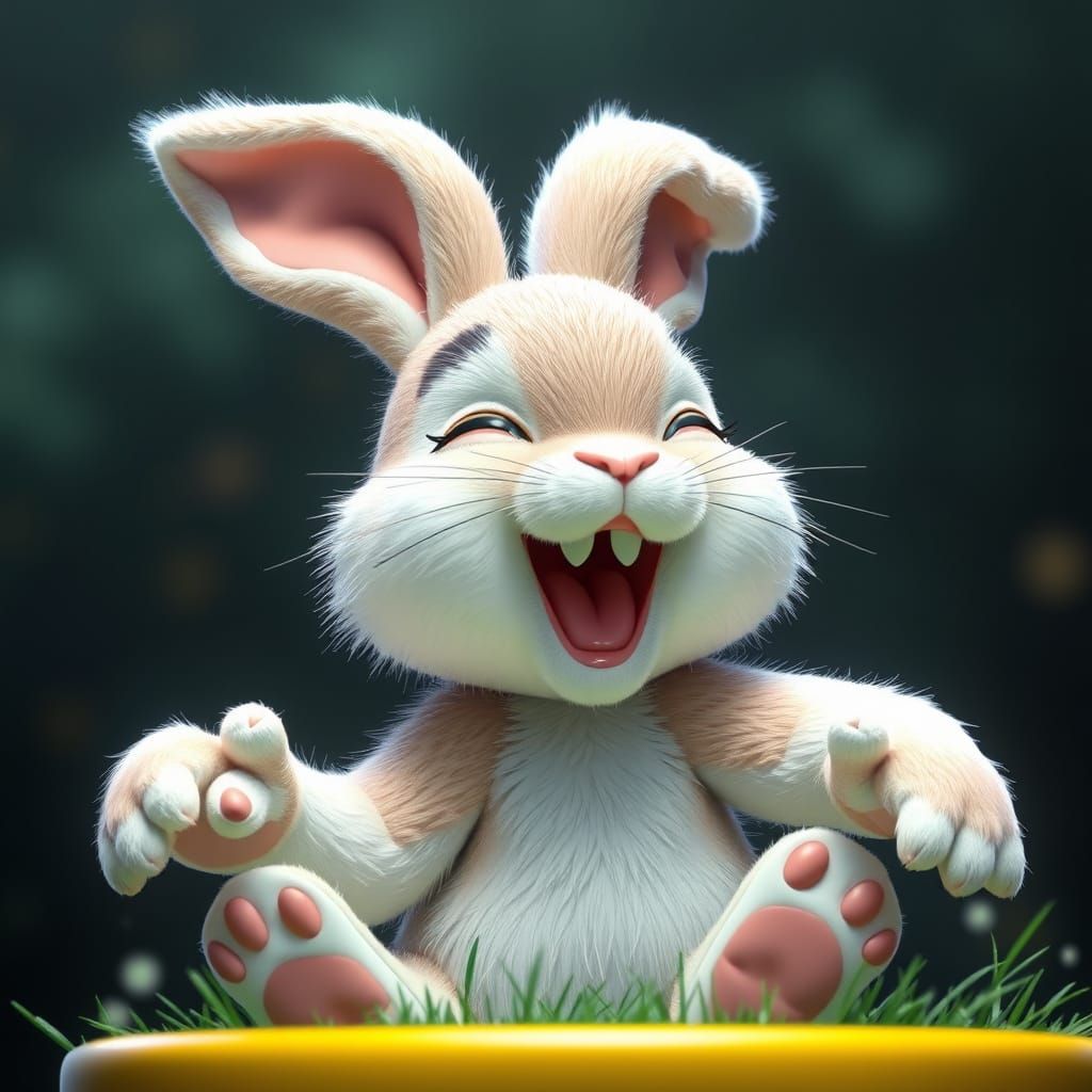 Laughing Baby Bunny: 3D Anime Art