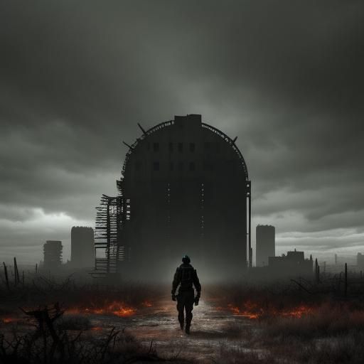 Post-Apocalyptic Wasteland: Lone Figure in Desolation