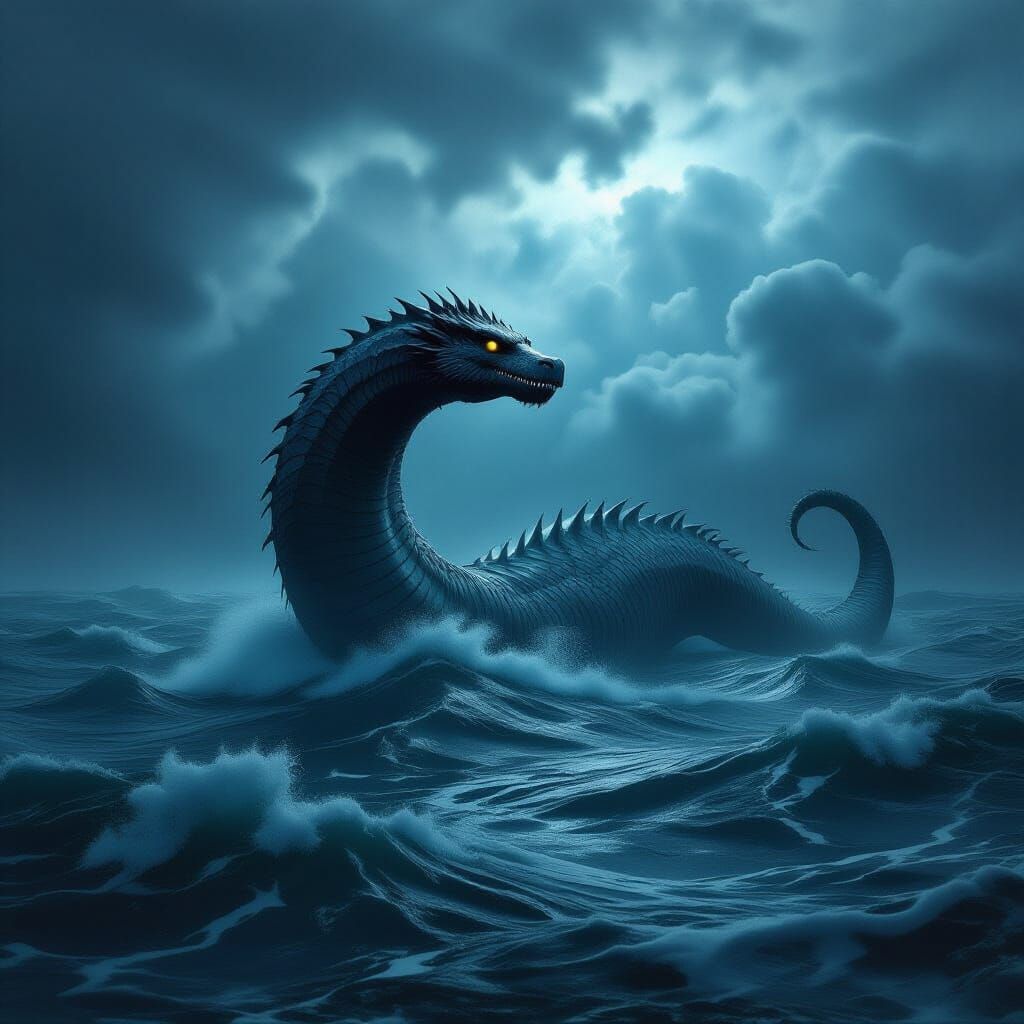 Loch Ness Monster in Stormy Lake