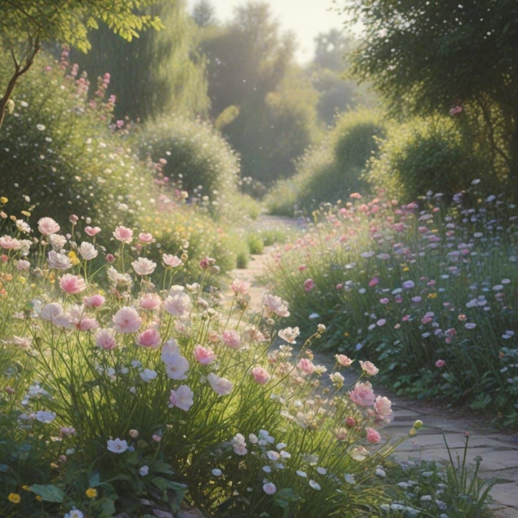 Soft Focus Garden Blooms in Impressionist Style