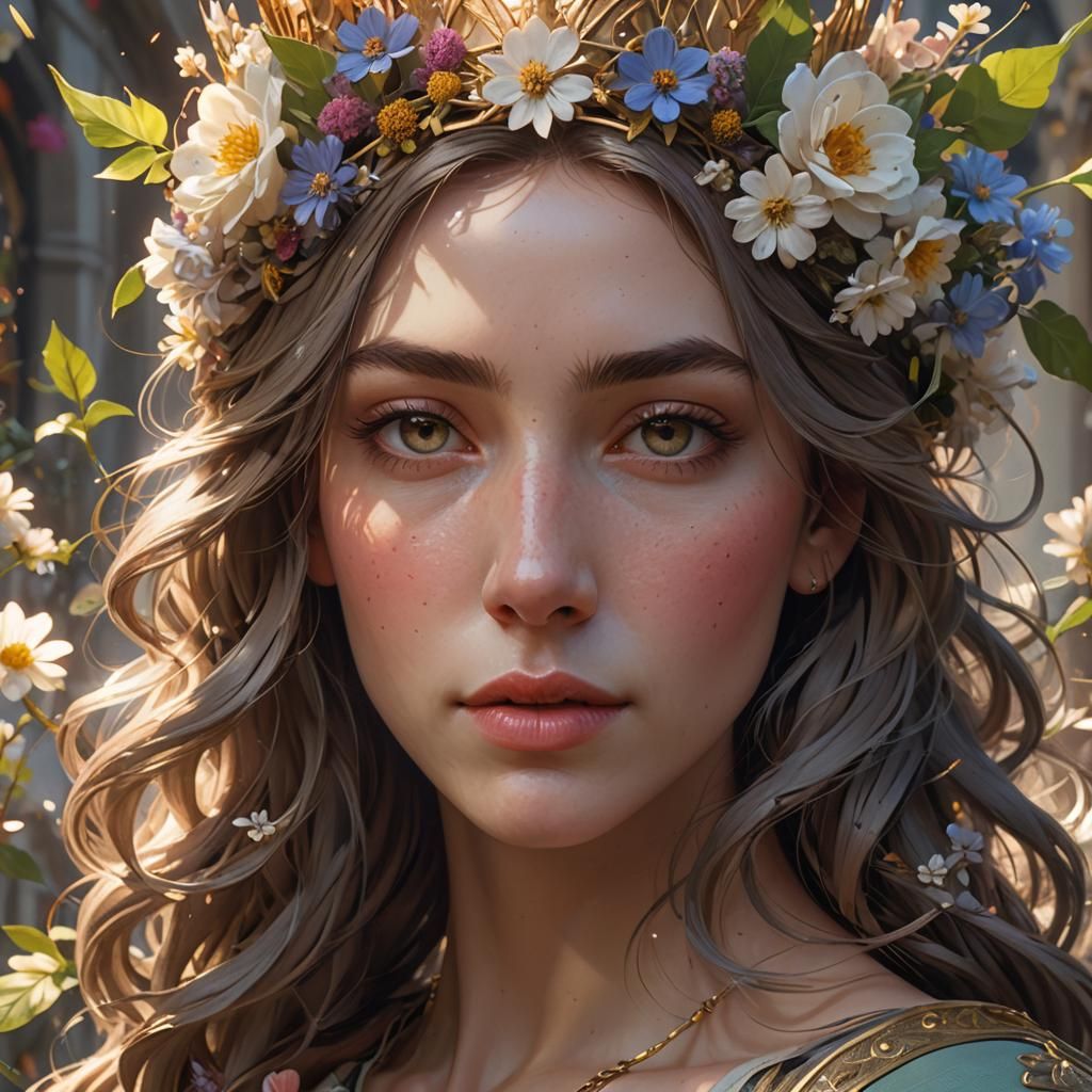 Woman with Flower Crown: Hyperdetailed Portrait
