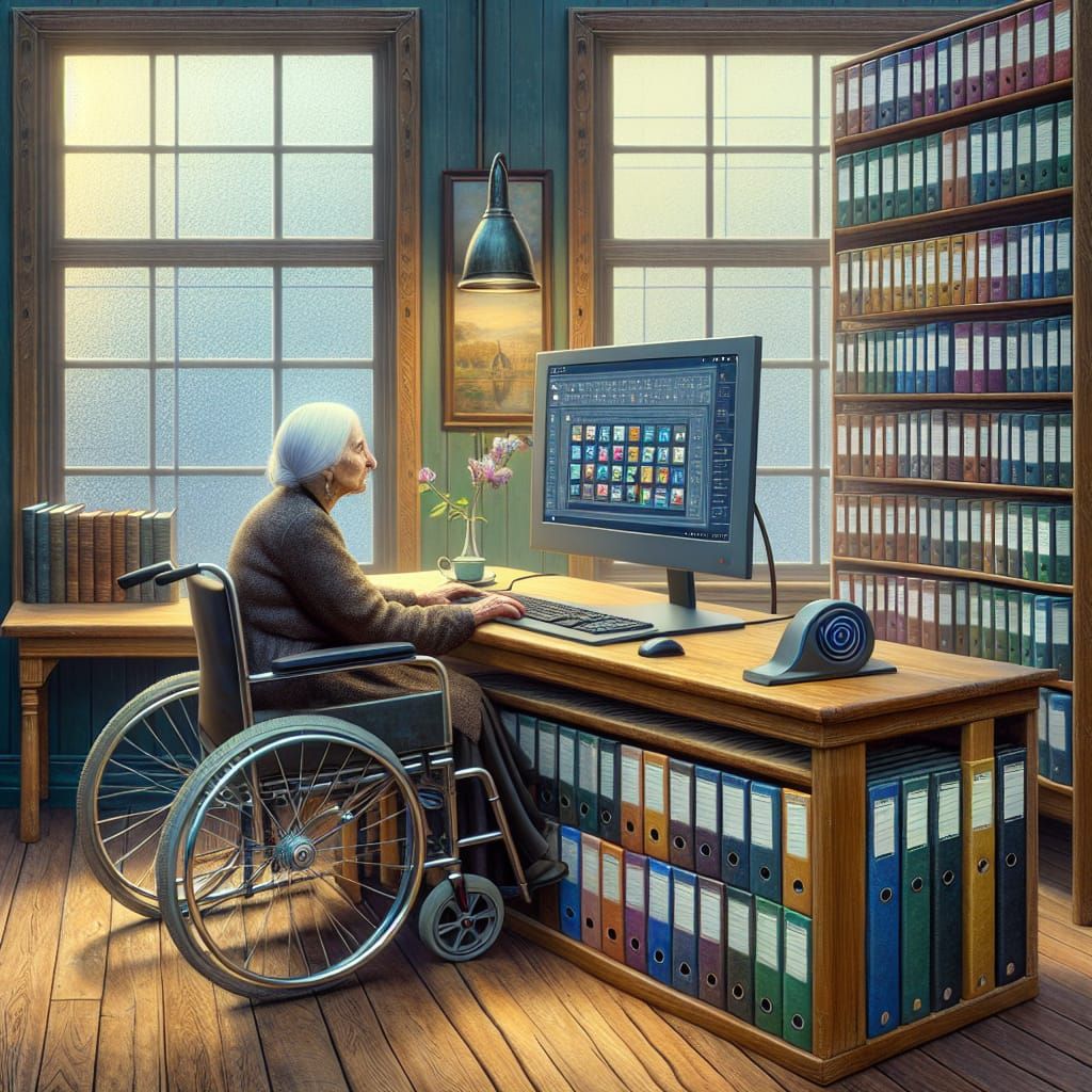 Inspirational Accessible Workspace with Elderly Woman in Whe...