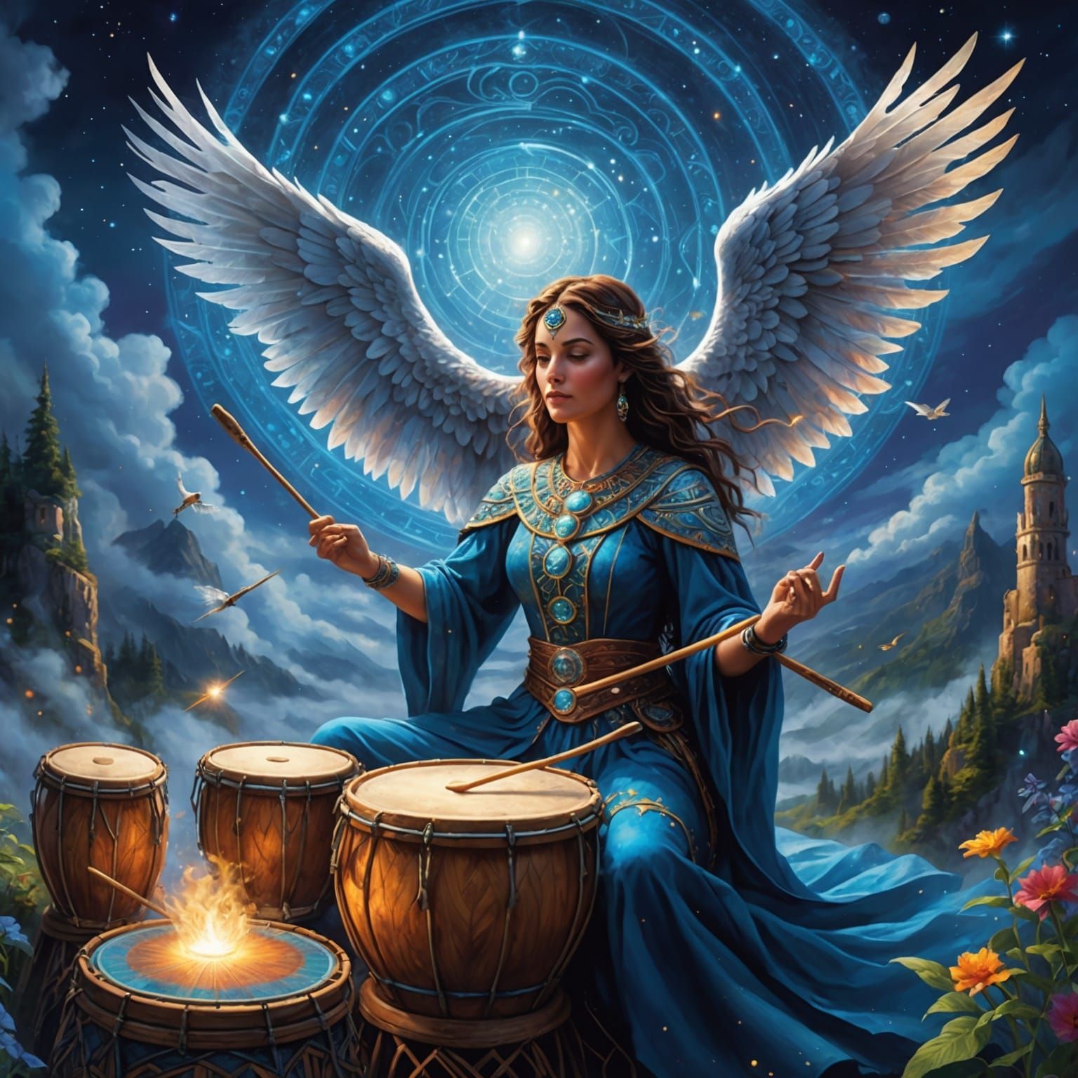 Medicine Women in Eagle Flight: Ethereal Fantasy Art