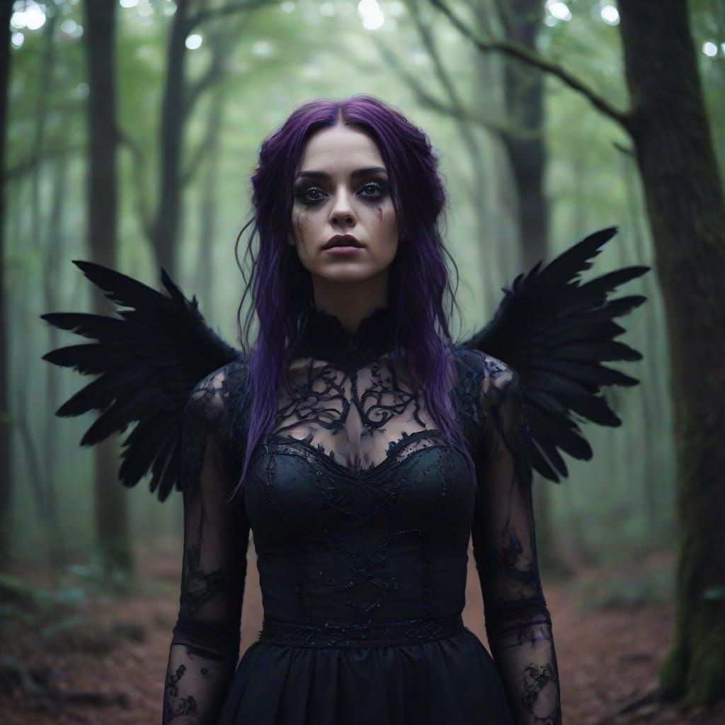 Gothic Dark Angel in Haunted Forest