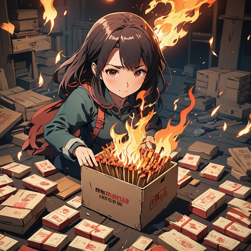 Girl Ignites Fire in Anime Style