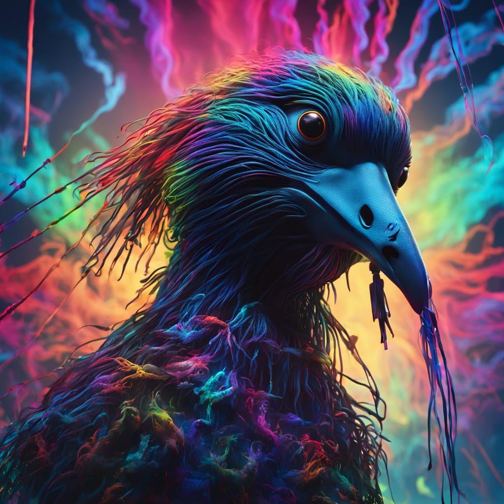 Surreal Japanese Doll Bird in Dark Art Style