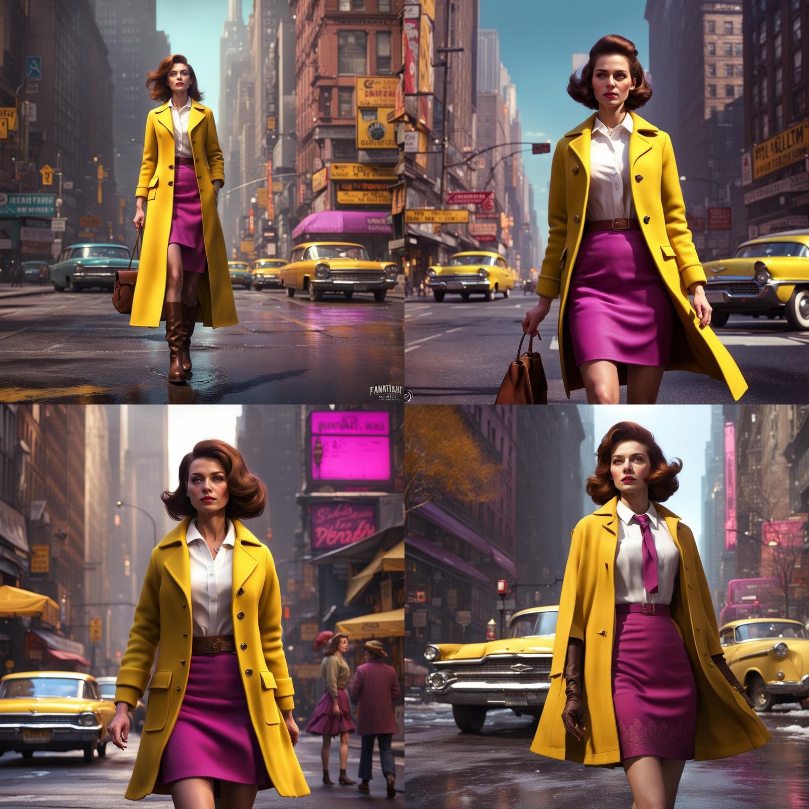 Woman in 1960s Manhattan Street Scene