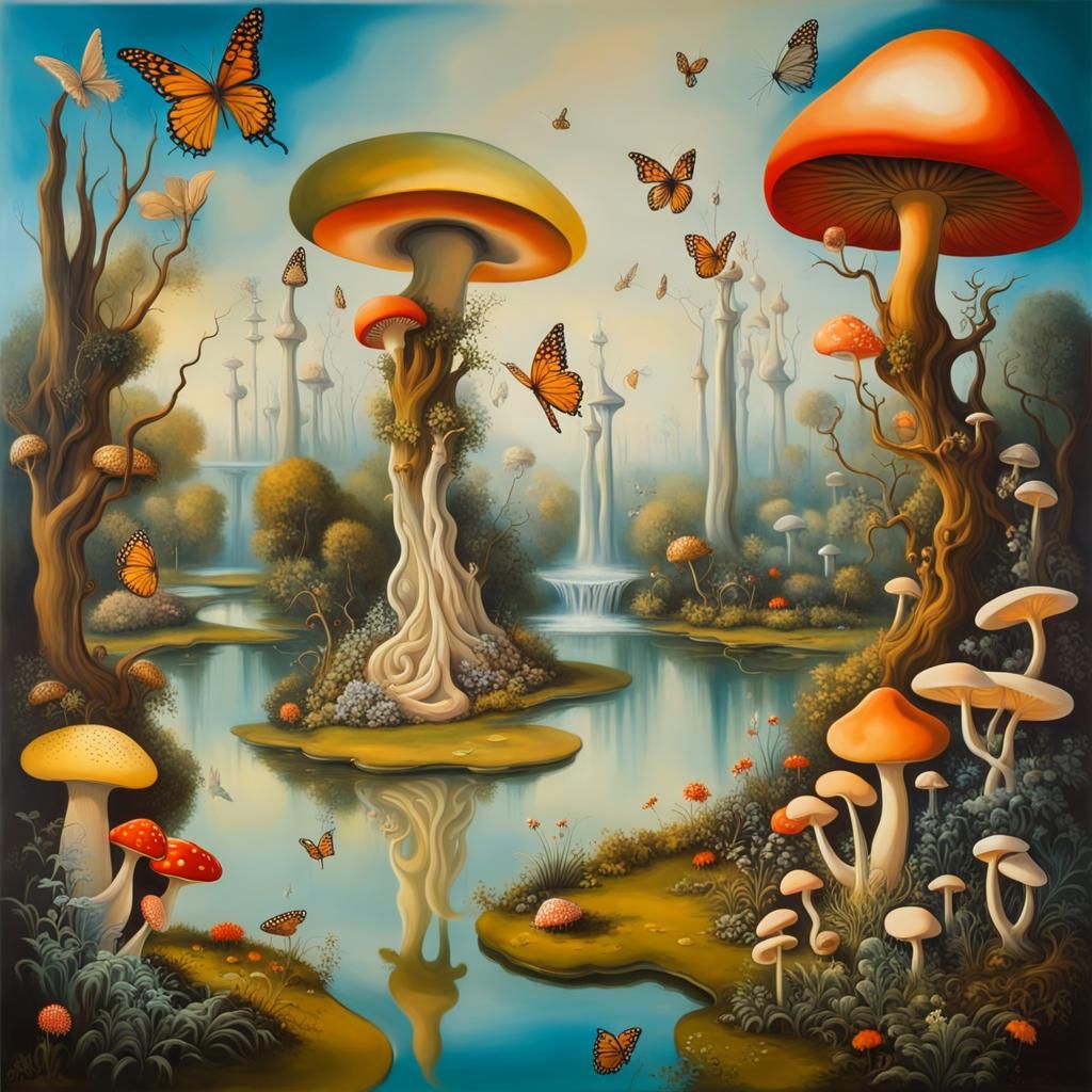 Magical Garden with Faeries in Surrealist Style