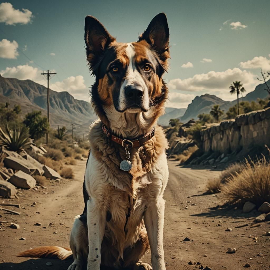 Dramatic Film Still of a Saint Bernard Dog