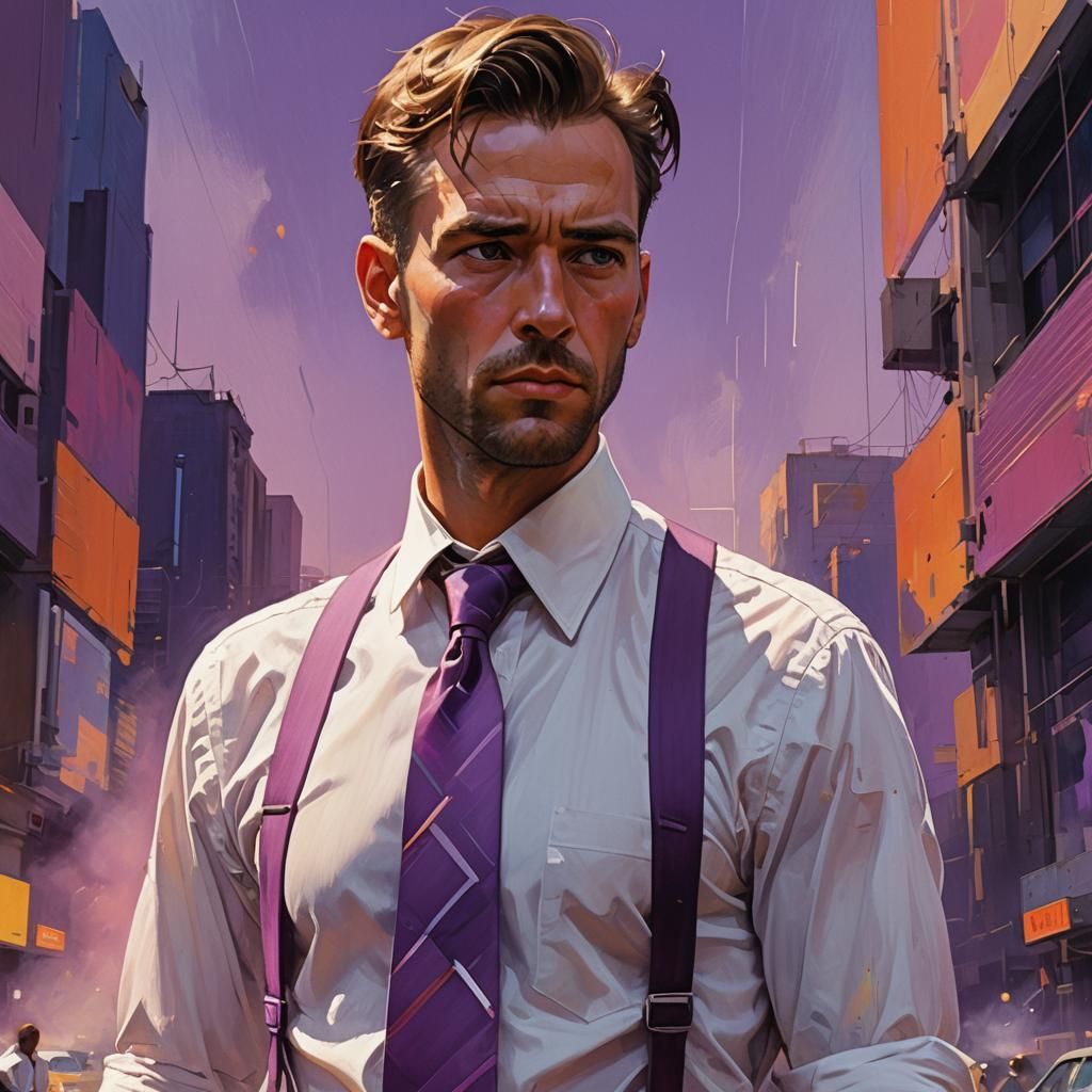 Man in Suspenders and Shorts with Abstract Background