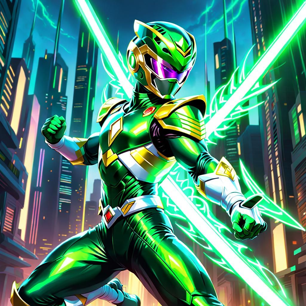 Green Power Ranger with High-Tech Swords