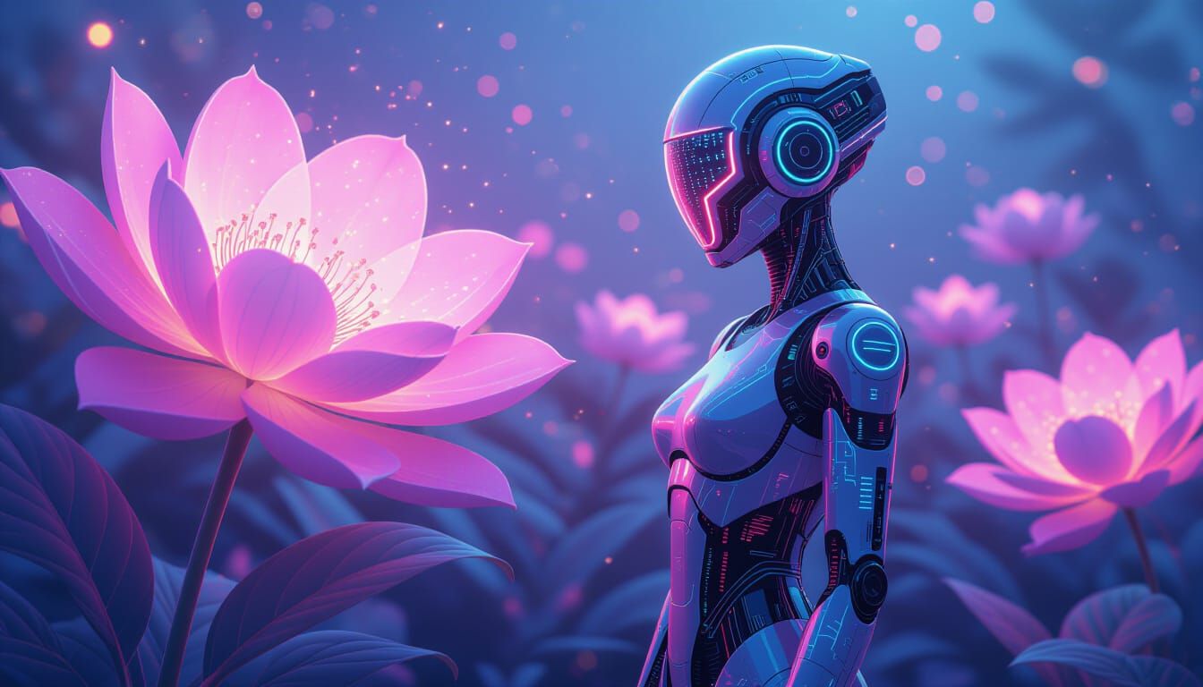 Bioluminescent Garden: AI Music Cyborg in Pastel Colors
