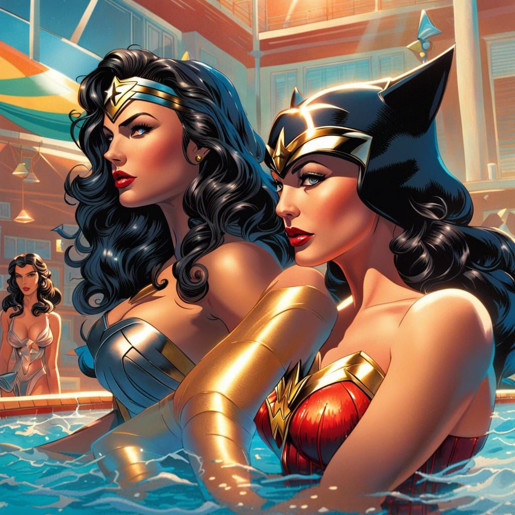 Wonder Woman and Catwoman's Pool Party in HDR