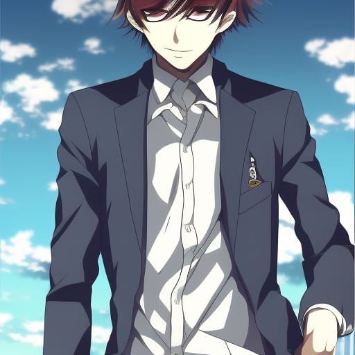 Handsome Anime Schoolboy in Key Visual Style
