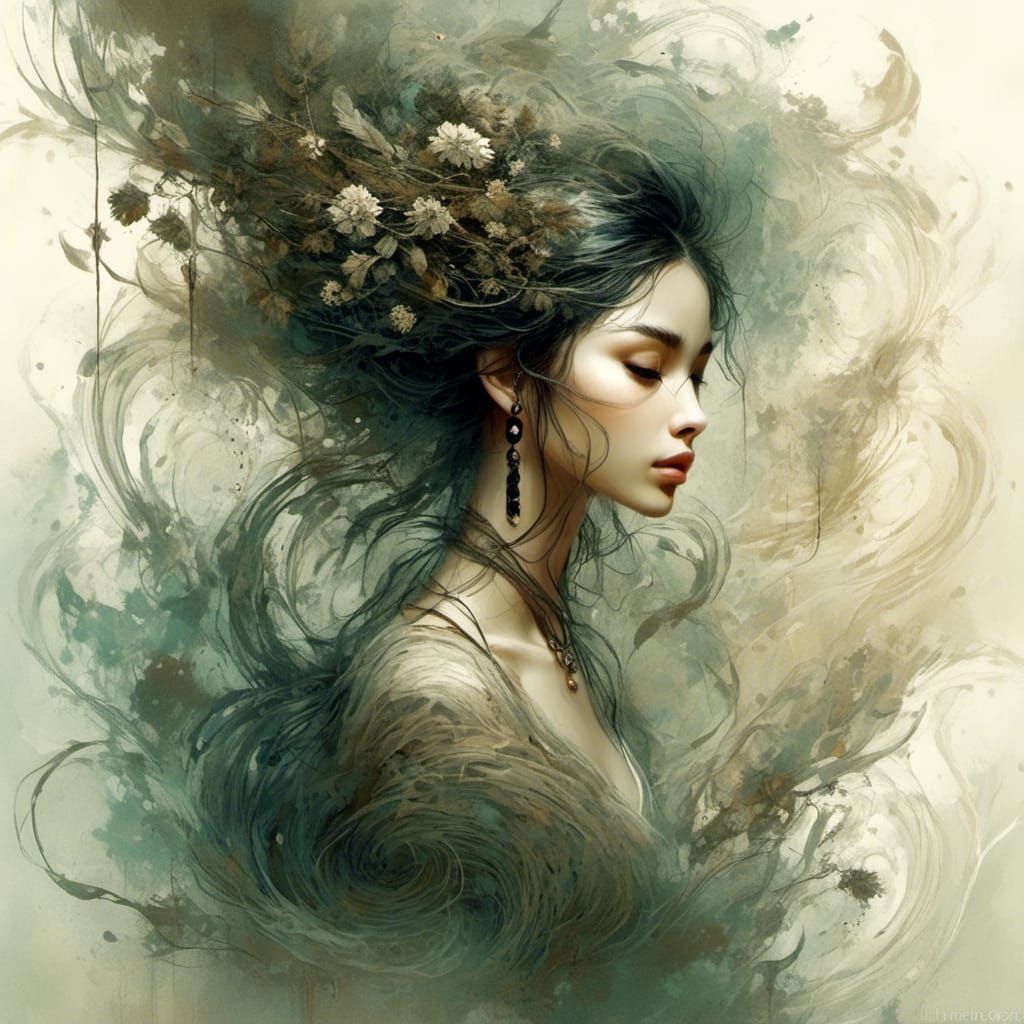 Ethereal Palestinian Woman with Olive Branches in Digital Ar...