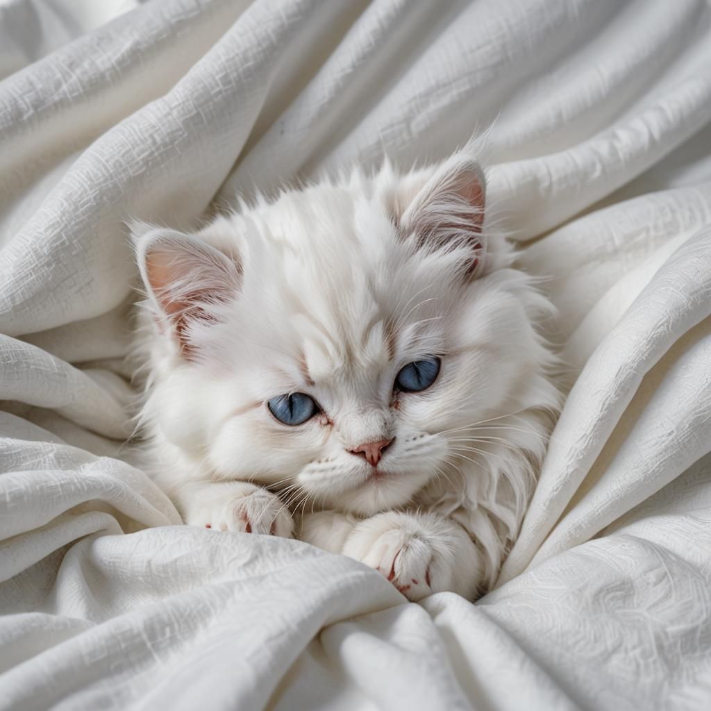 Dreamy Watercolor: Sleeping White Persian Kitten