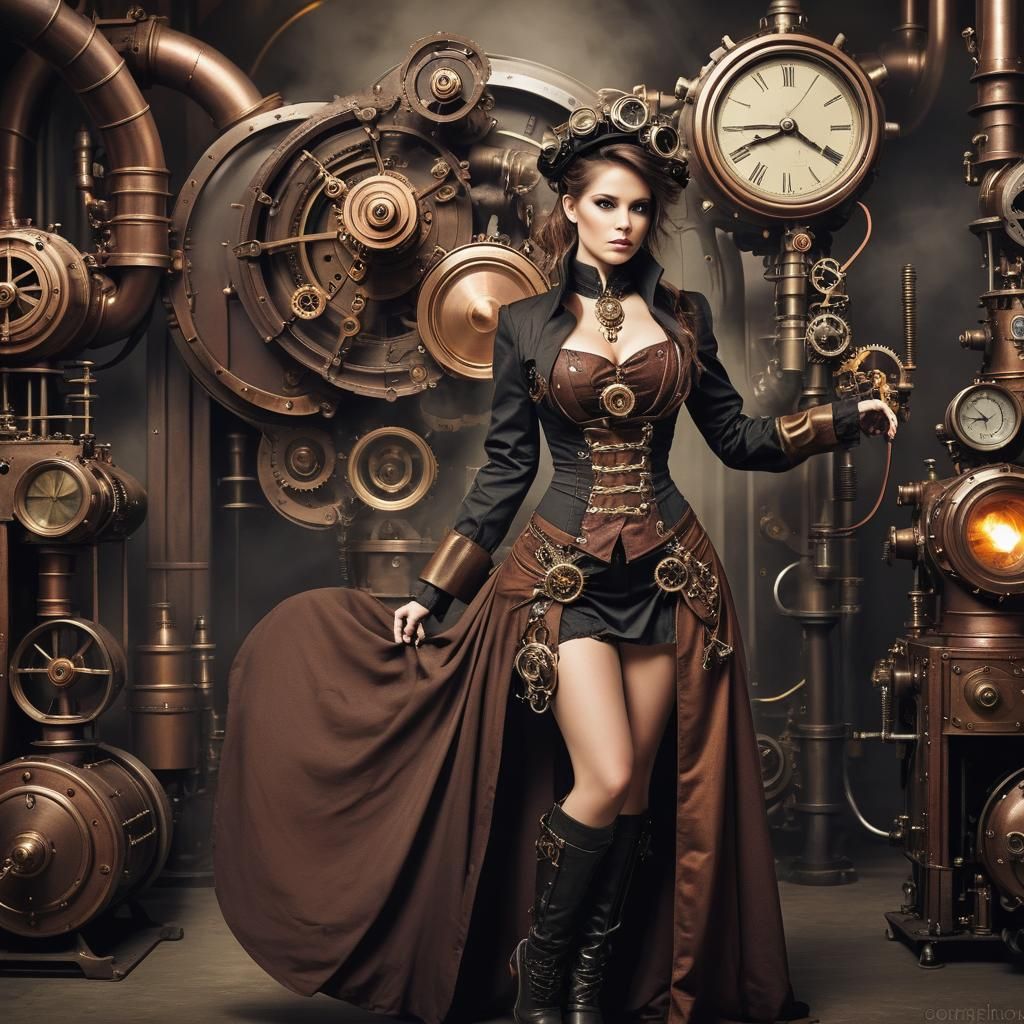 Steampunk Woman in Robes with Engine