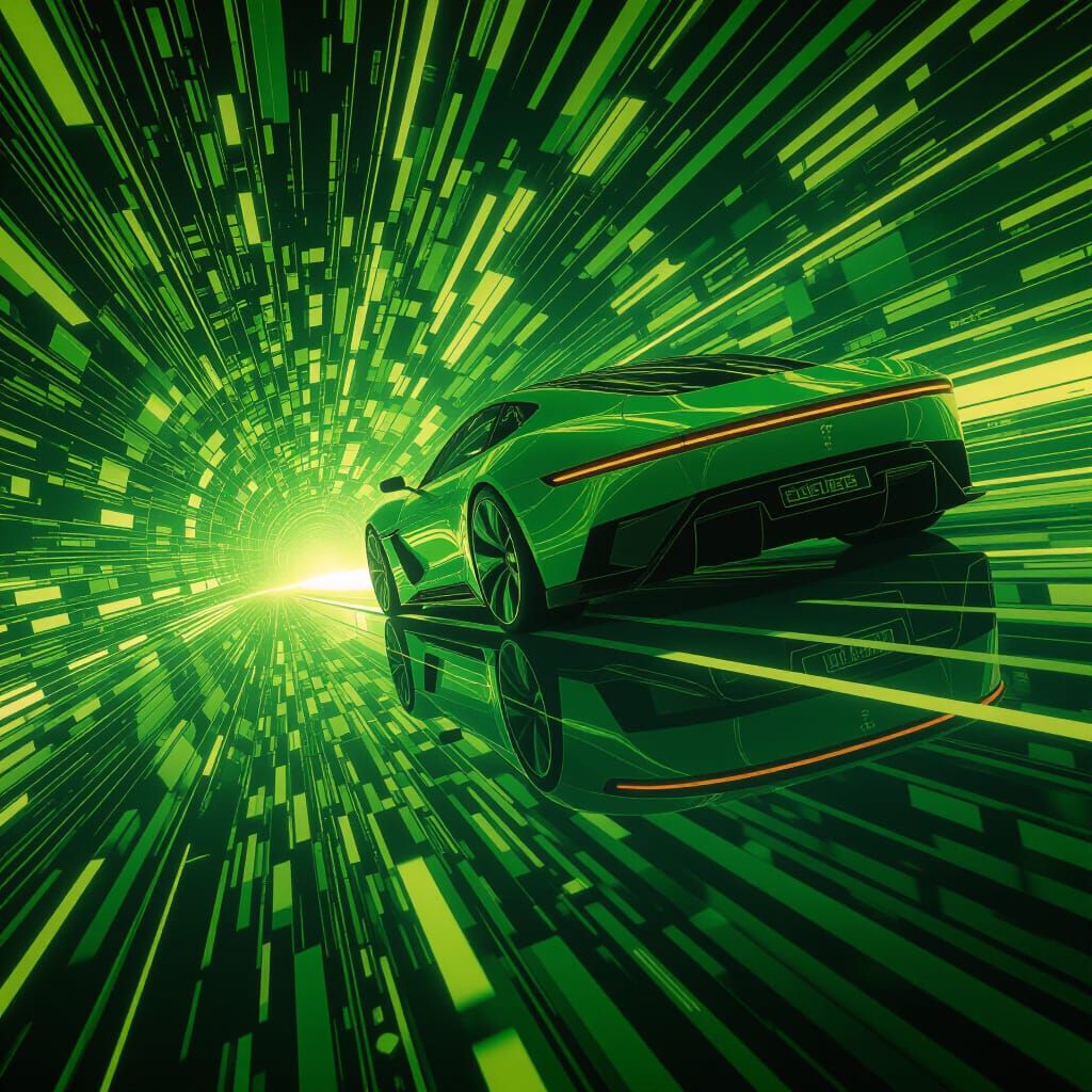 Futurist Velocity Abstraction in Green and Yellow