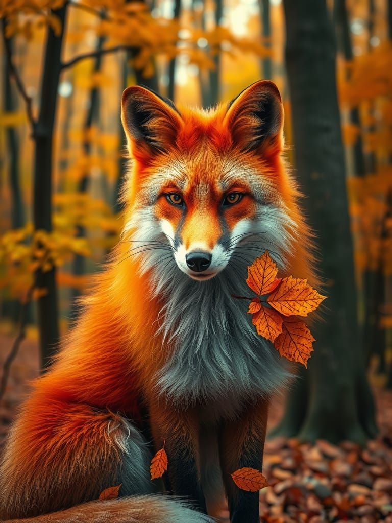 A fox  ,Double exposure Forrest  on fur , intricate details,...