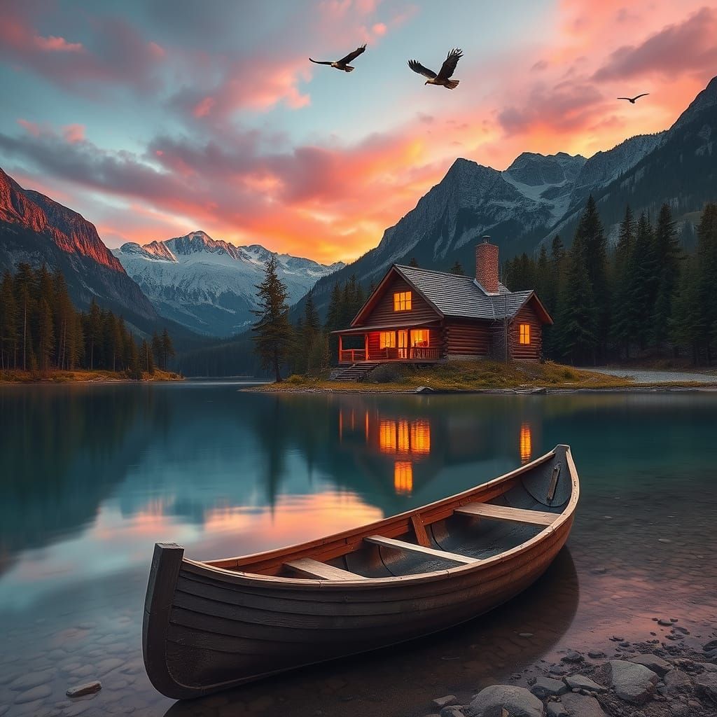 Surreal Mountain Retreat in Warm, Golden Light