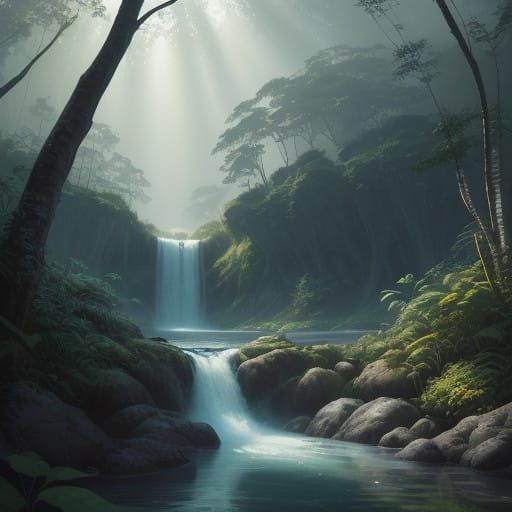 Goddess of Luminous Waters in a Tropical Oasis