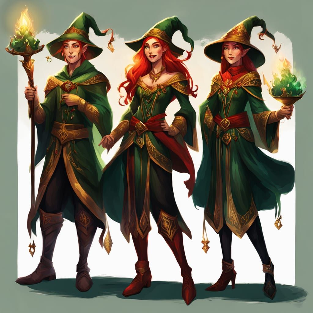 Festive Elf Helpers in Vibrant Digital Painting