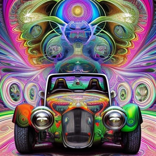 Ornate Psychedelic T-Bucket Roadster in Digital Art