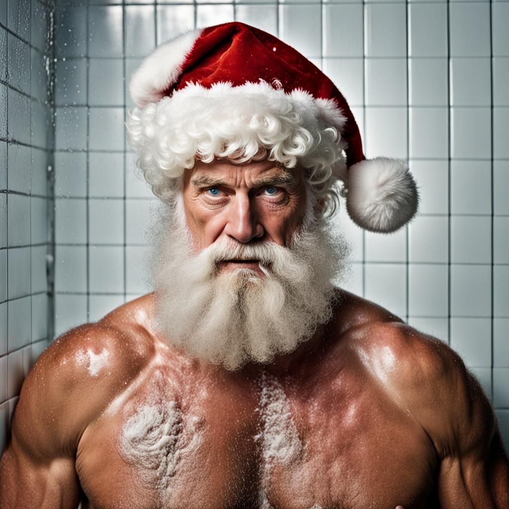 Rugby Santa Portrait in Shower, Professional Photography