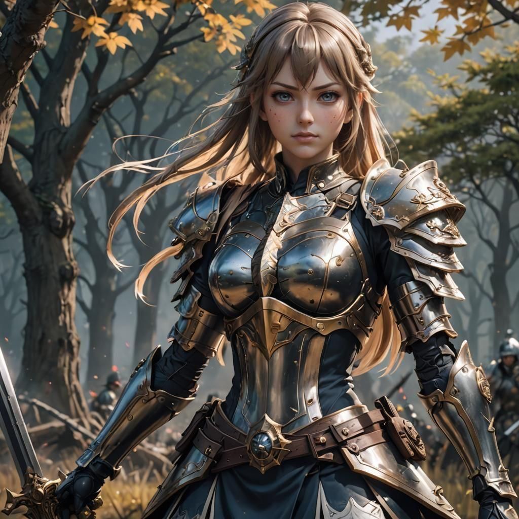 Anime Battle Maiden on Battlefield in 8K