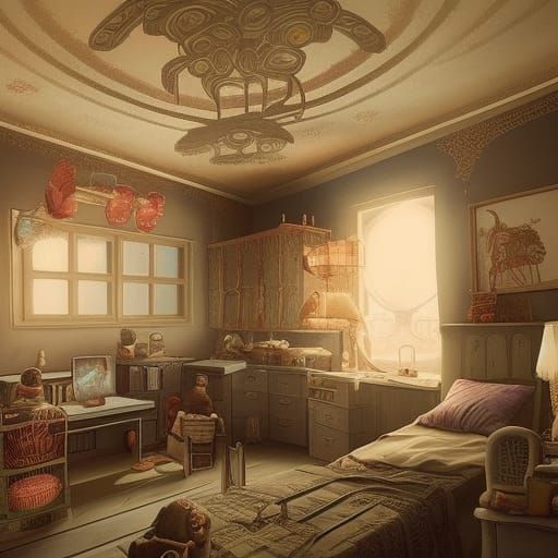 Nostalgic Childhood Room in Detailed Digital Painting