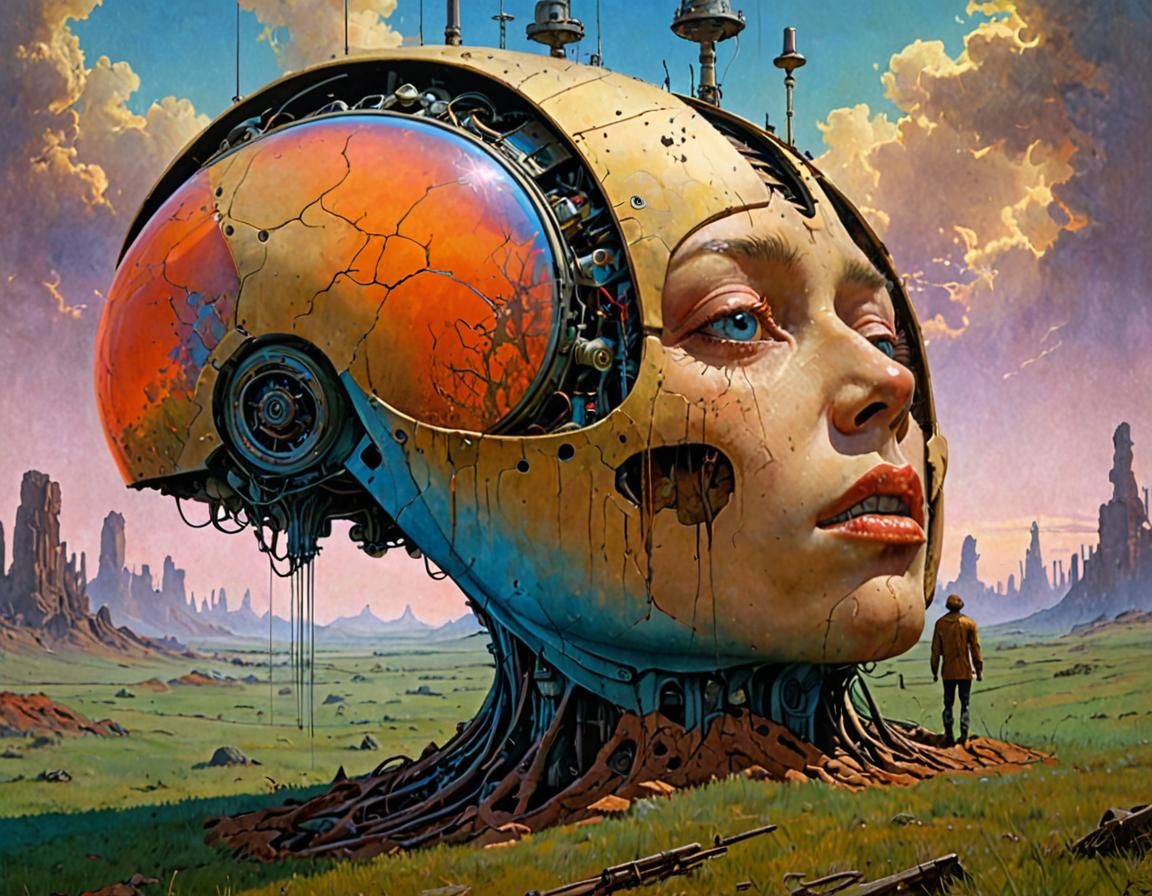 Machine Intelligence Face in Psychedelic Art Style