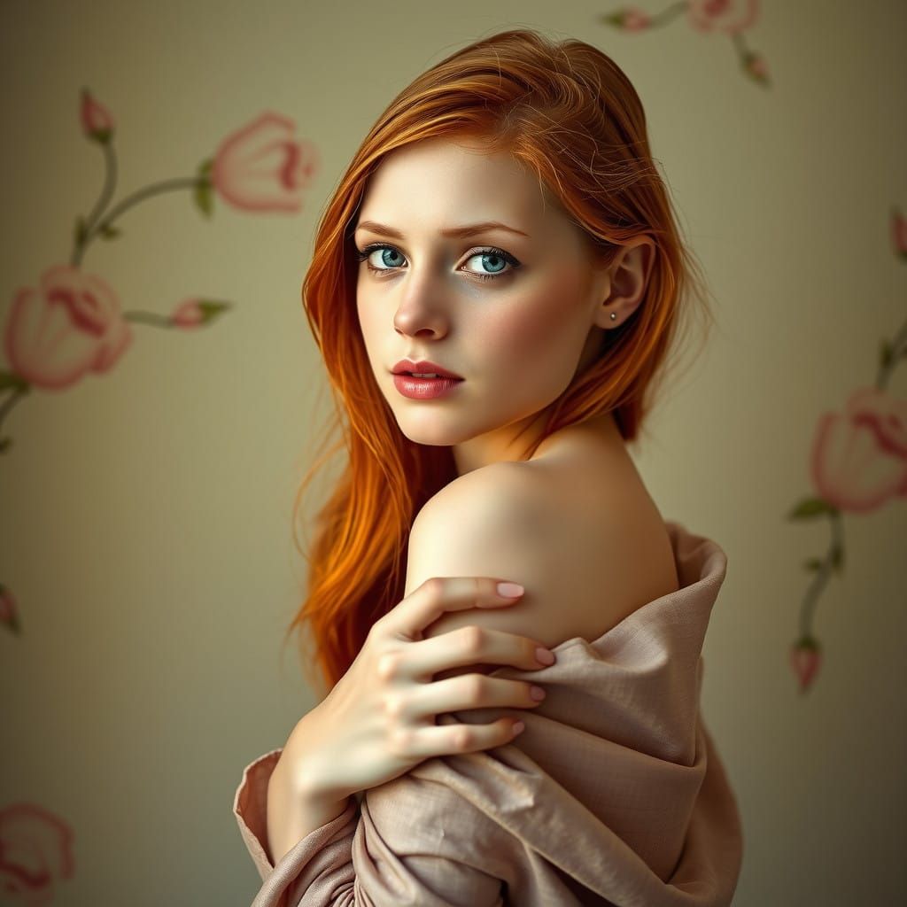 Gentle Red-Haired Woman in Ethereal Glow
