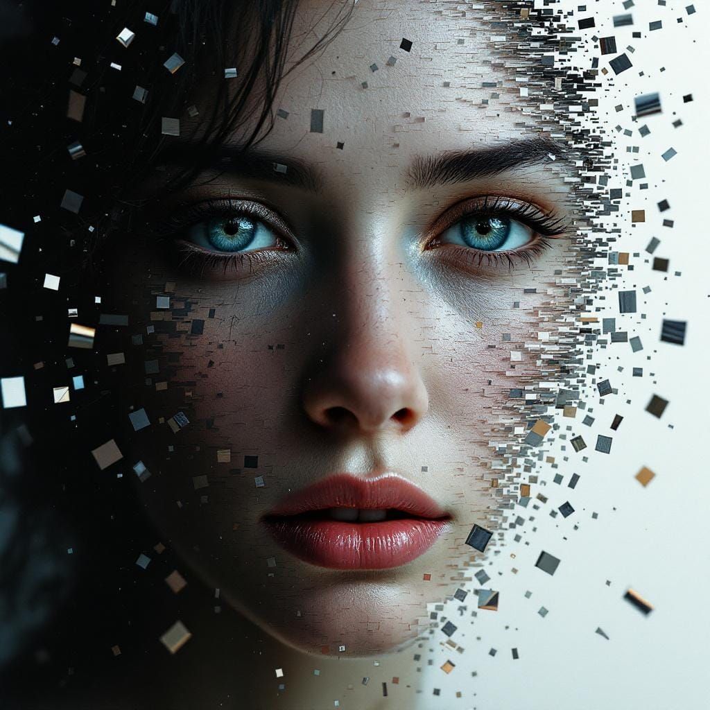 Distorted Portrait in Glitch Art Style