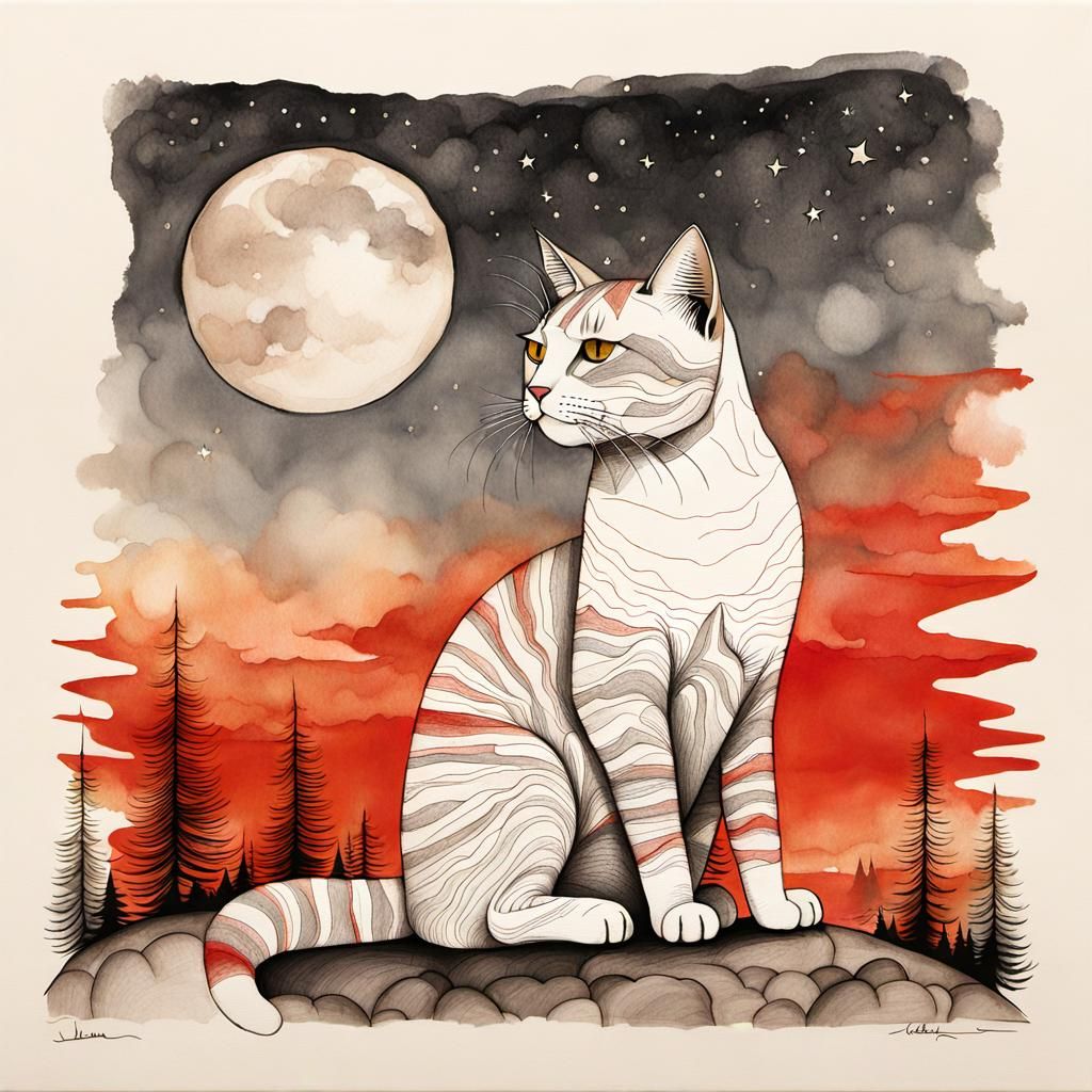 Tabby Cat Radiating Contentment in Klassen-esque Style