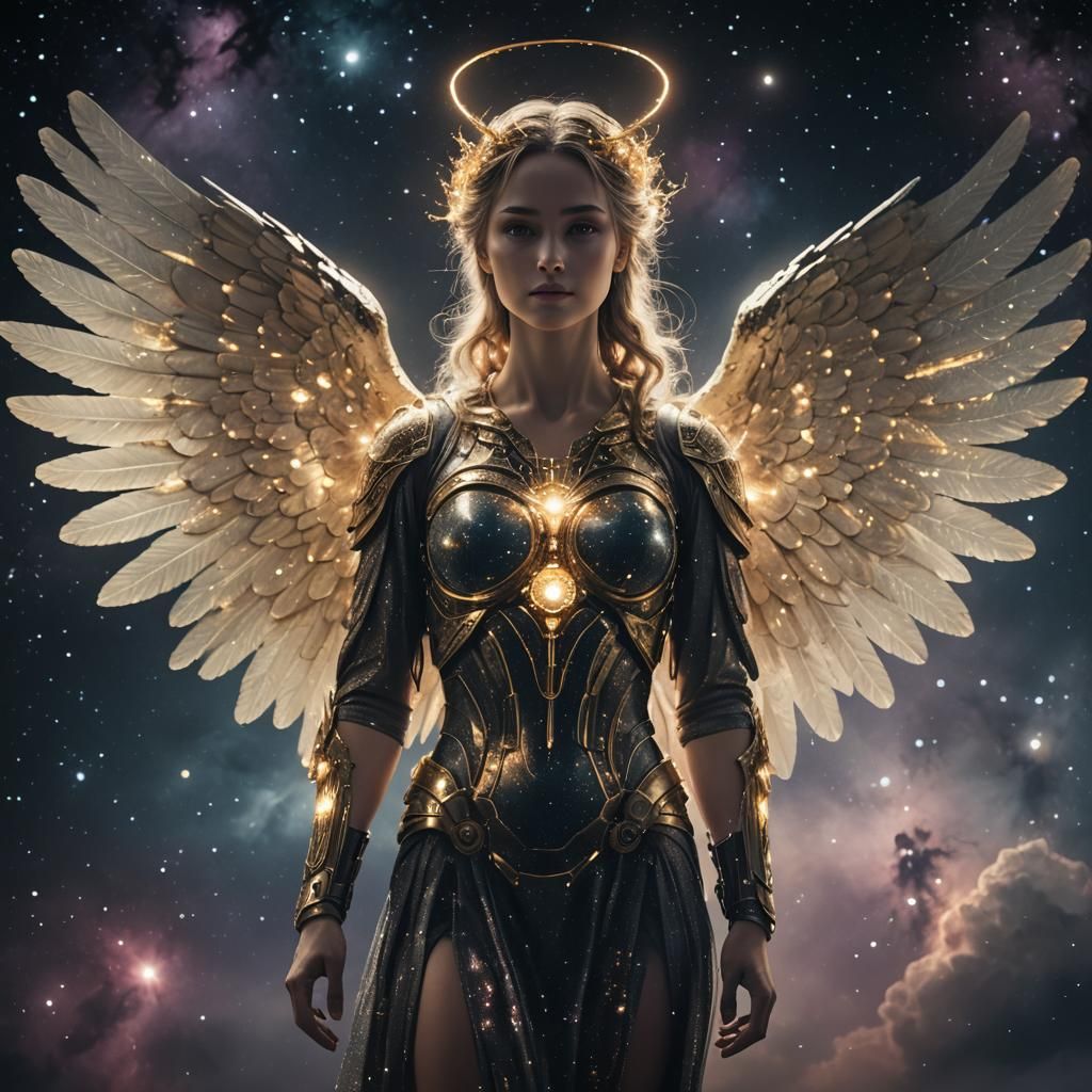 Luminous Angel in Nebula Night Lake