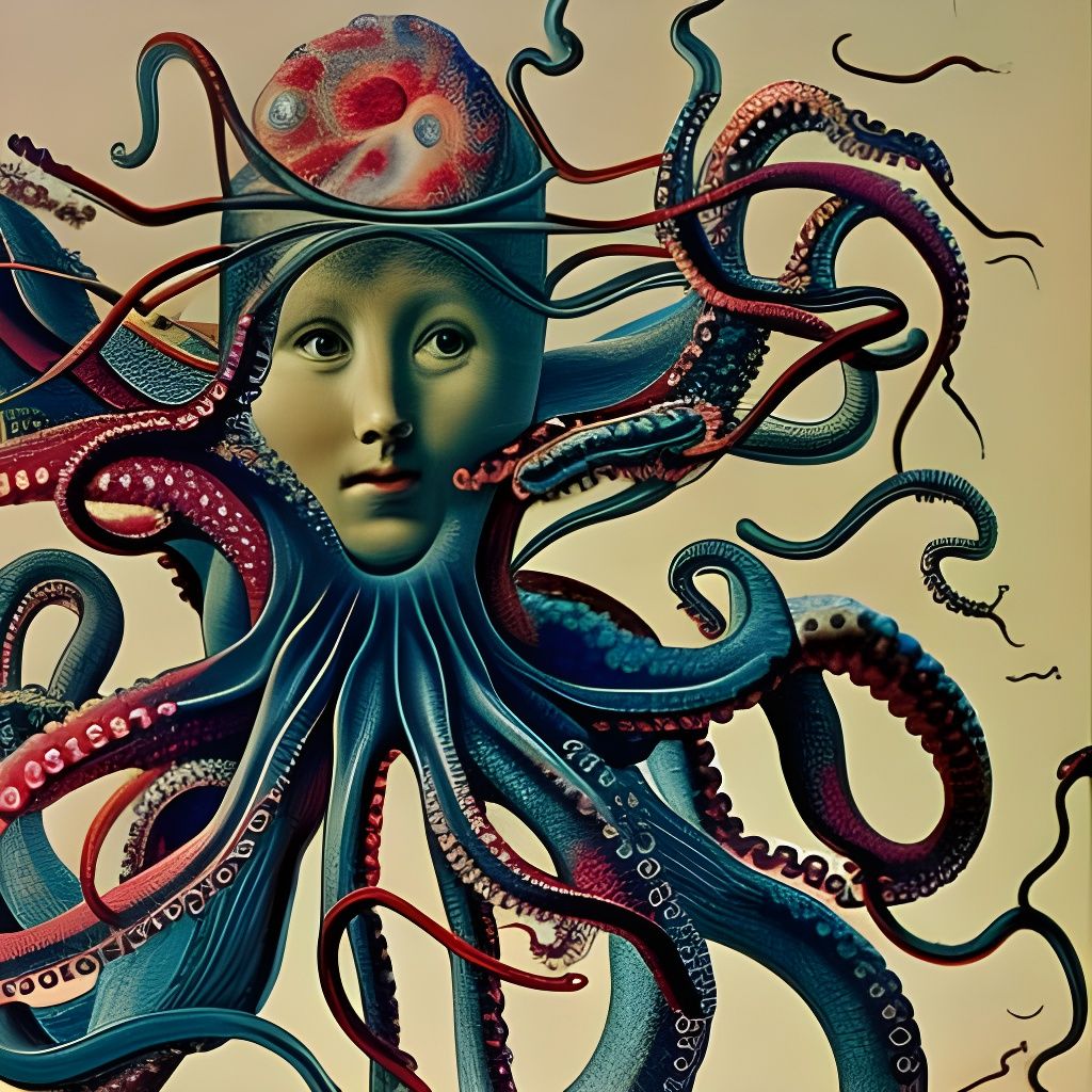 Girl in Octopus Hat, Haeckel-Inspired Illustration