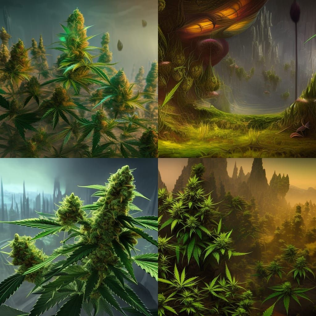 Detailed Cannabis Matte Painting in Deep Color