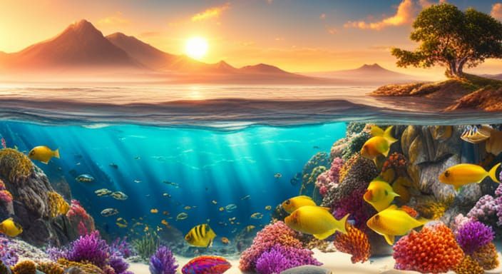 Colorful Fish and Coral Reef Matte Painting