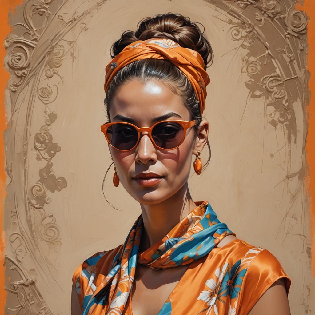 Woman in Orange Dress: Hyperdetailed Oil Painting