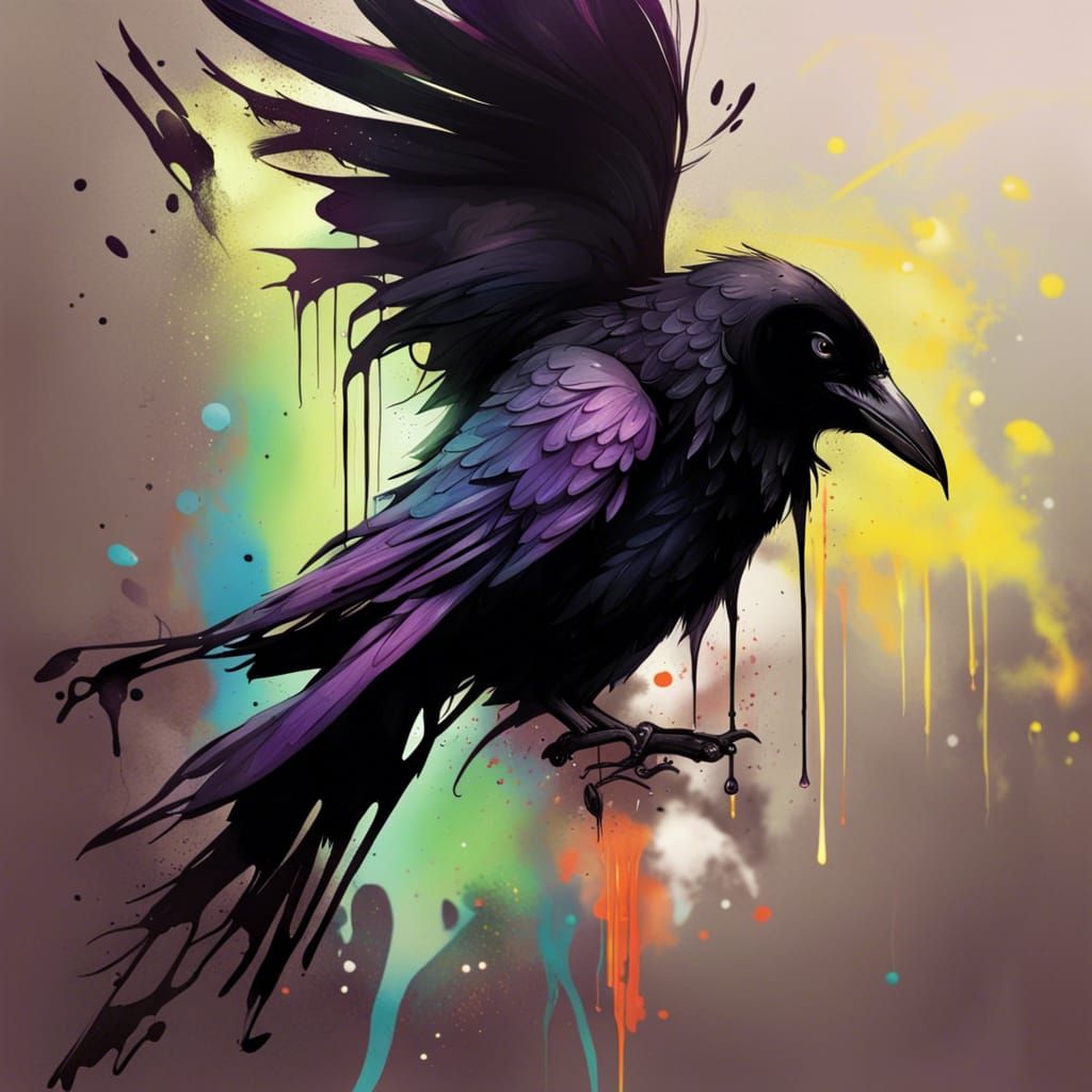 Colorful Raven Graffiti Art in Splash Style