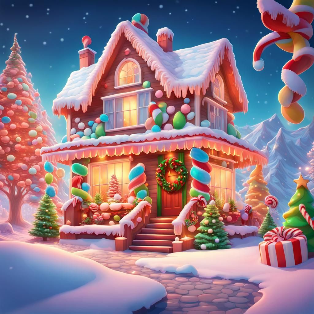 Magical Winter Christmas Home in Candy Art Style