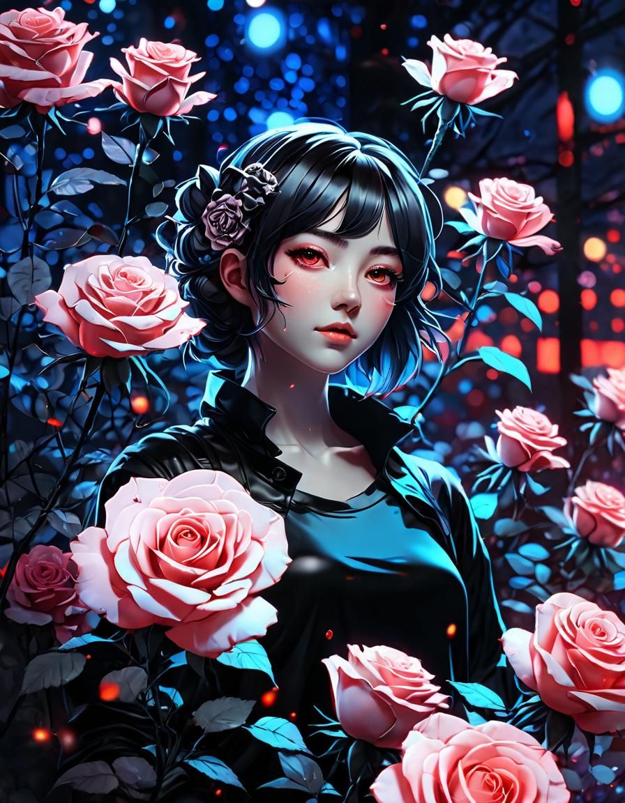 Ethereal Woman with Holographic Watercolour Roses