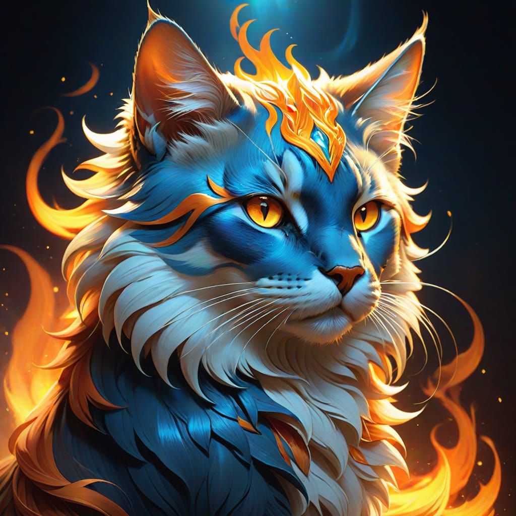 Fiery Feline Portrait in Art Nouveau Style