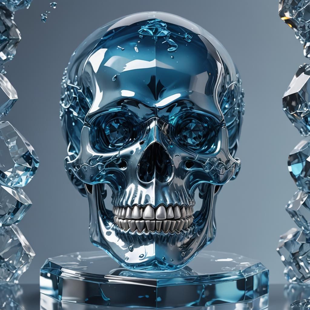 Blue Crystal Skull: Hyperrealistic Concept Art